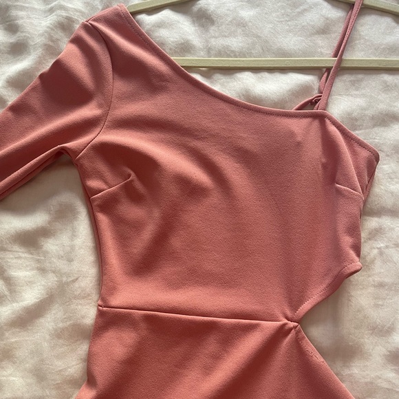 Pink Asymmetrical Mini Dress - Picture 4 of 7